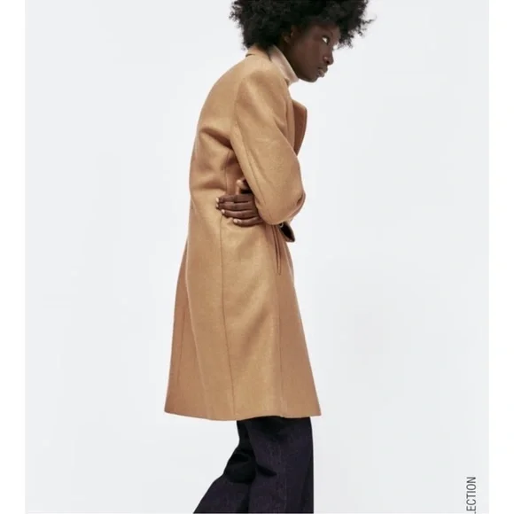 Zara Taupe Brown Fitted Wool Blend Coat